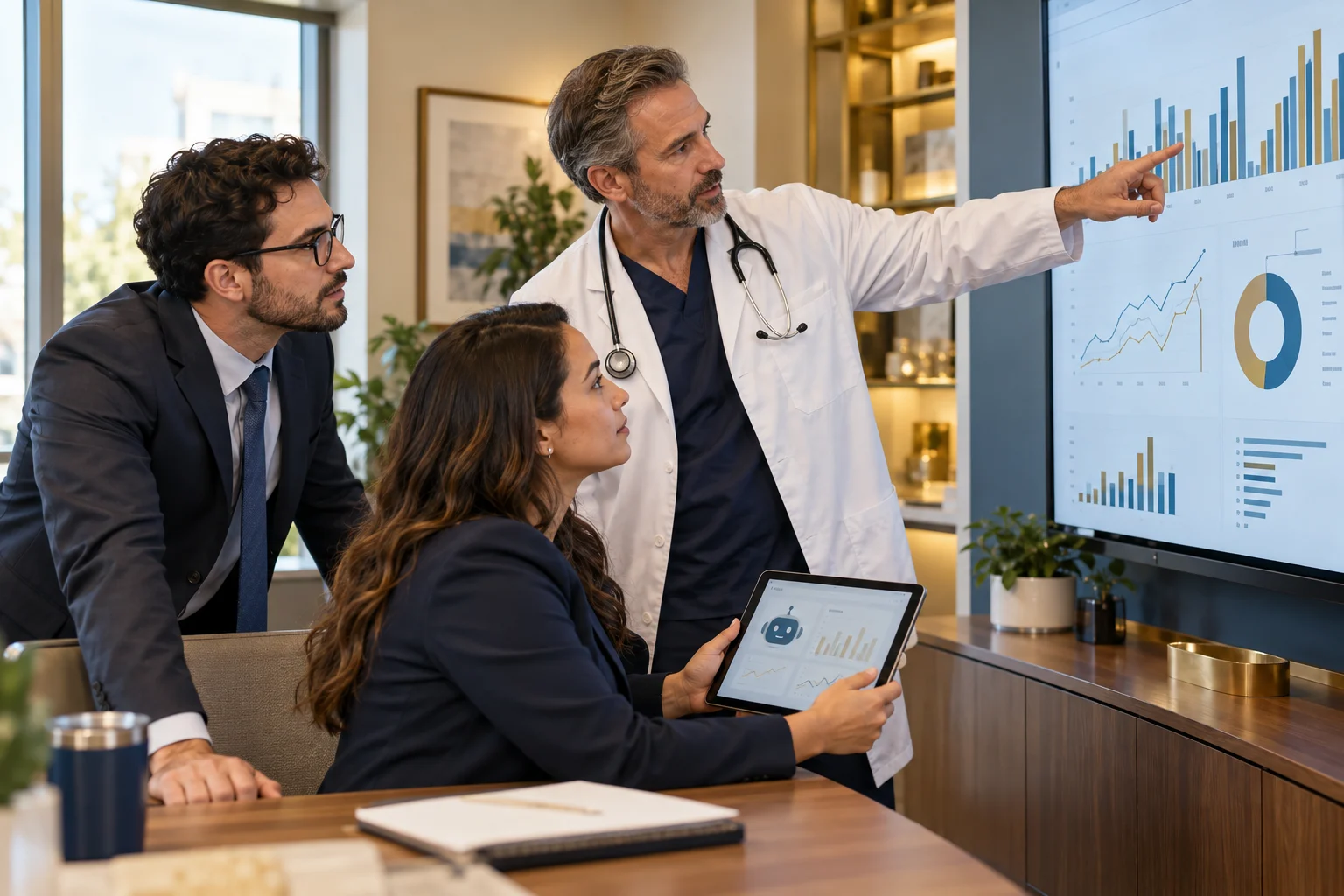 Healthcare professionals reviewing revenue performance analytics