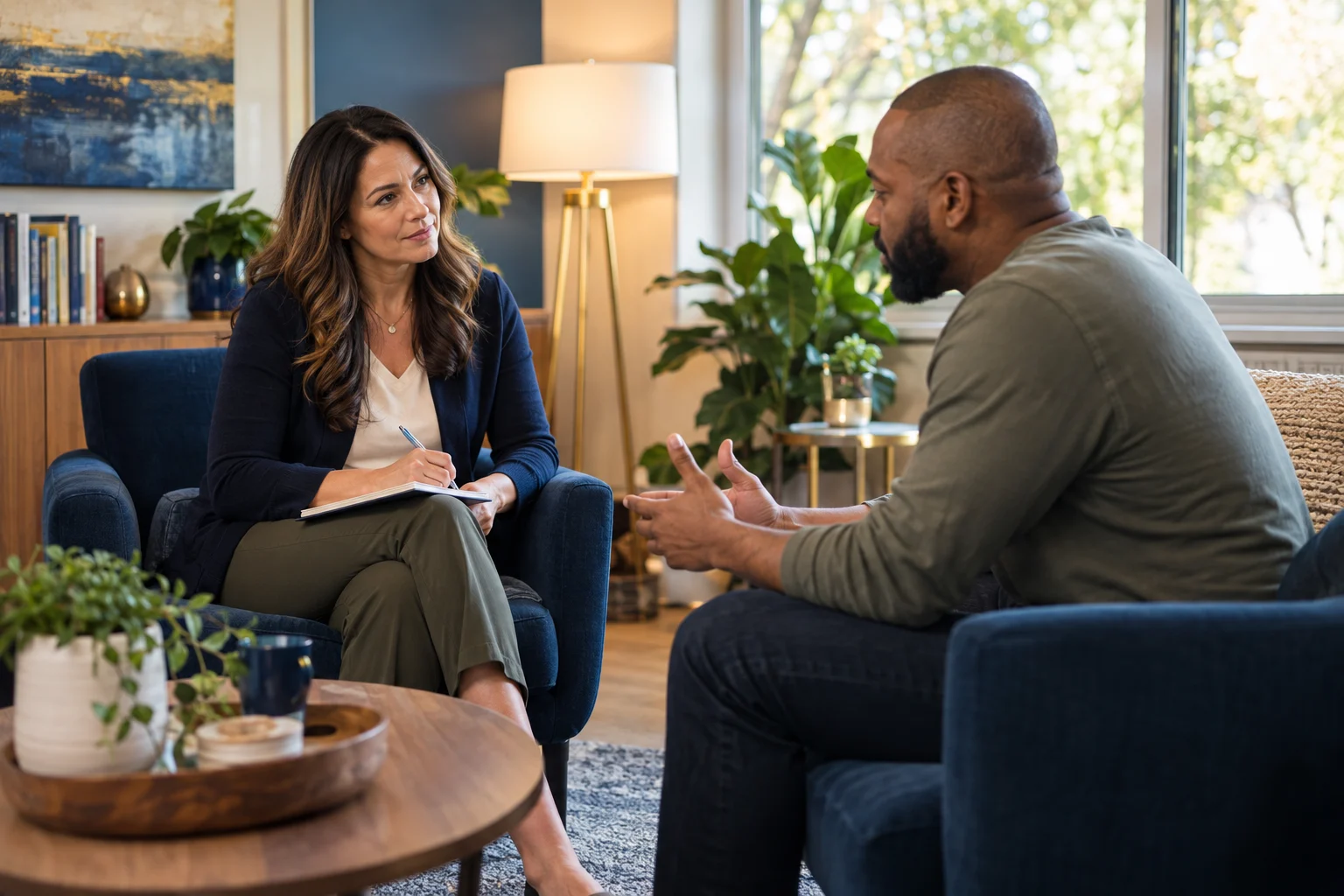 Behavioral health clinician speaking with a patient